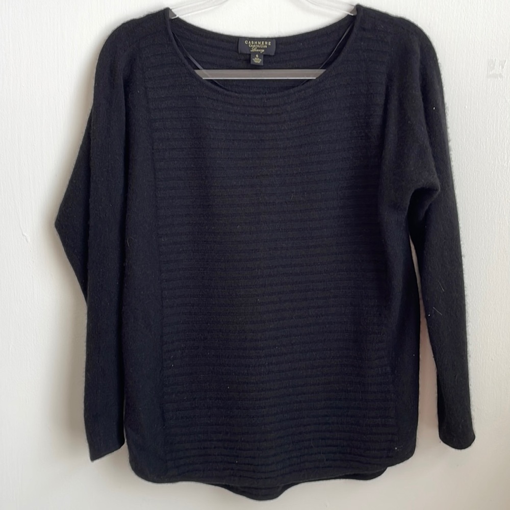 Charter Club - Cashmere Black Textured Long Sleeve Soft Sweater
